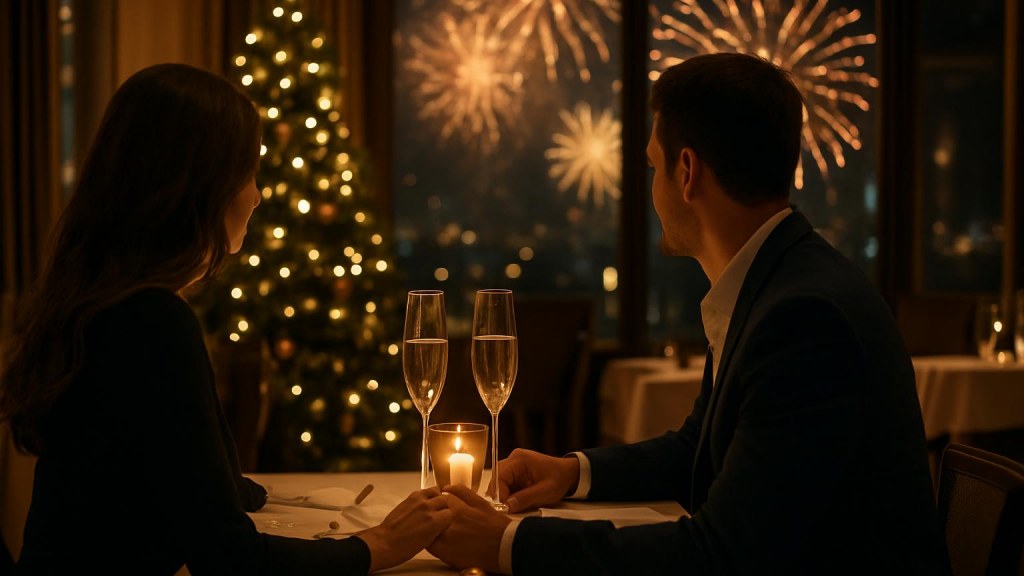 Capodanno romantico a Monza: hotel, cena e idee per coppie Coppia durante una cena romantica di Capodanno