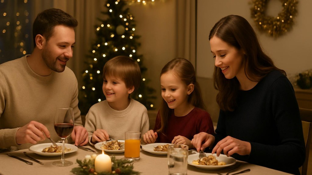 Famiglia con bambini in ambiente accogliente per Capodanno