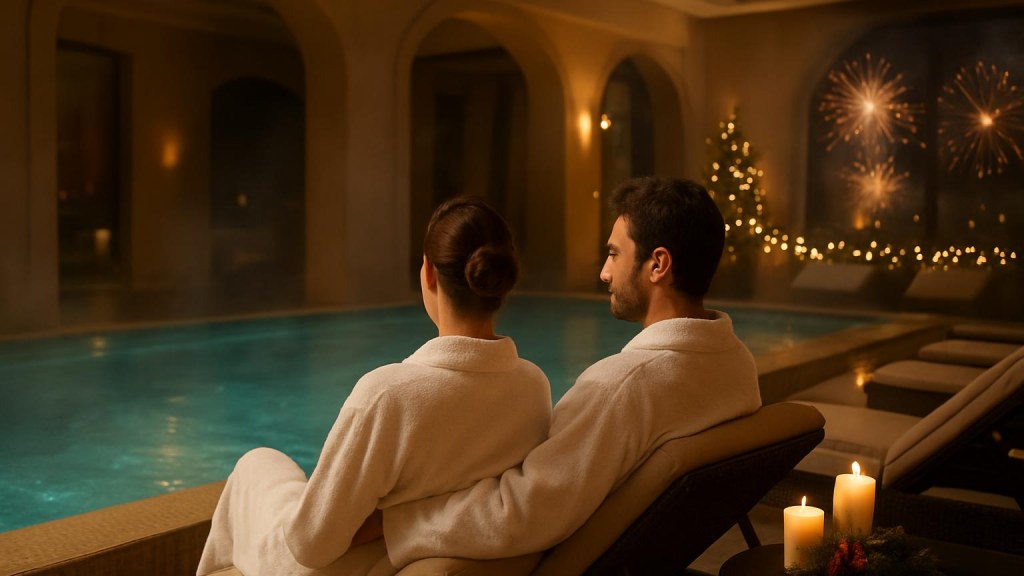 Coppia in area benessere per un Capodanno rilassante